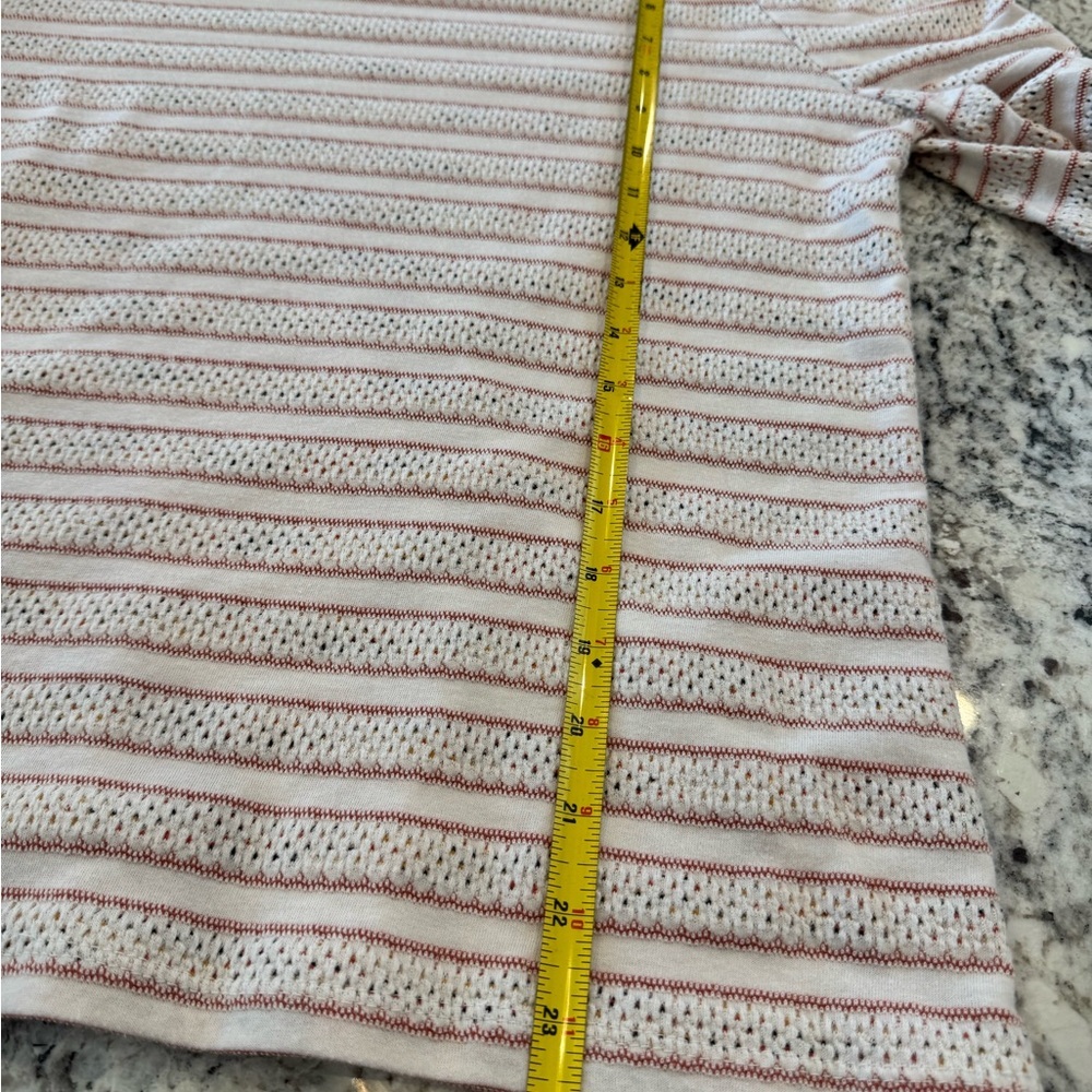 LOFT Pink Striped Pointelle Ruched Sleeve Top Medium - Picture 9 of 10